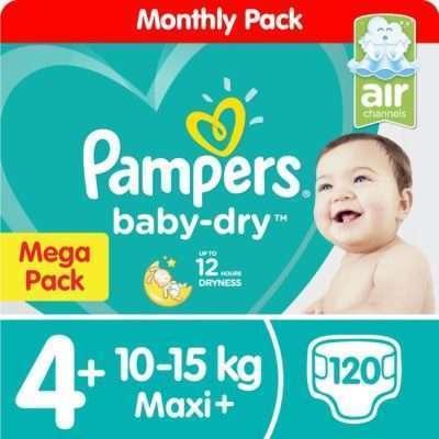 Pampers baby dry size 4+ 120бр 10-15кг