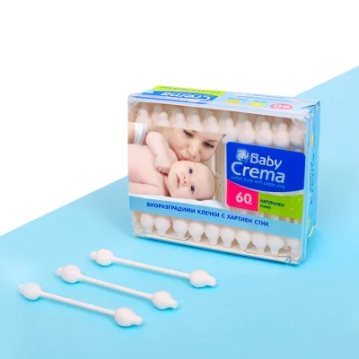 Биоразградими клечки за уши с протектор Baby Crema, 60 бр.