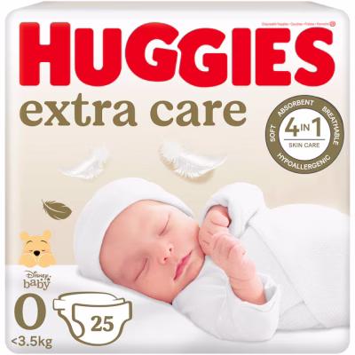 Пелени Huggies Extra Care № 0 - 25 броя, до 3,5 кг.